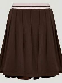 Adidas Originals Women's ORIGINALS SPORTS SKIRT Celebrity Style Preppy Casual Pleated Mini Skirt With Lining KX6895 - Brown - View 4