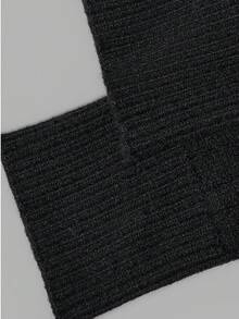 Women's Black Fitted Cable Knit Top, Round Neck Long Sleeve Slim Fit Basic Sweater, Summer/Autumn - Black - View 4