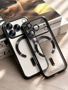 1件裝奢華電鍍透明磁吸無線充電手機殼，相容 iPhone 18 Pro Max 17 Pro Max Air 16 15 14 13 12 11 Pro Max Plus，保護殼 - 黑色 - 查看 2