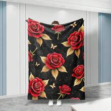 Red Rose Floral Fleece Throw Retro 70s Groovy Designer Fleece Blanket – Soft Thermal Insulated Design - Multicolor - View 3