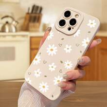 Phone Case: White Matte Daisy Love Pattern Full-Body Shockproof Phone Case For Apple  16 Pro Max/16 Plus/16 Pro/16/15 Pro Max/15 Plus/15 Pro/15/14 Pro Max/14 Plus/14 Pro/14/13 Pro Max/13 Pro/13/12 Pro Max/12 Pro/12, 11 Pro Max/11 Pro/11/XS - 古董白 - 查看 2
