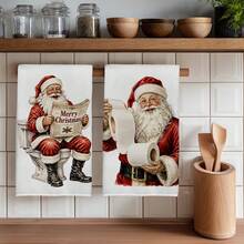 2PCS Kitchen Towel, Funny Santa Claus Pattern Kitchen Towel Dishcloth, 40*60cm Rectangular Microfiber Absorbent Cleaning Kitchen Towel, Perfect For Kitchen, Dining Room And Bathroom Use, Kitchen Decor, Home Decor, Neighbor Housewarming Gift, Dishcloth - Multicolor - View 8