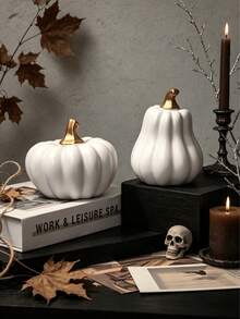 Matte Gold Stem Pumpkin Decor, Neutral White And Orange Mini Pumpkin Tabletop Decoration, Modern Country Style Design - A - View 6