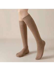 2/4 Pairs Women's Knee-High Socks, Thermal Lined Warm Design, Thick Mid-Calf Thermal Socks, Solid Color Floor Slippers Sleep Socks, Suitable For Autumn/Winter Cold Weather, (1 Pair), 6/8piece - Multicolor - View 4