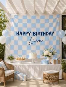 Customizable Name Plaid Happy Birthday Backdrop, Personalized Multi-Color Bohemian Style Birthday Wall Decor, Indoor/Outdoor Use, Birthday Party Cake Smash Background Decoration Photography Banner, Polyester Material - Type B - View 4