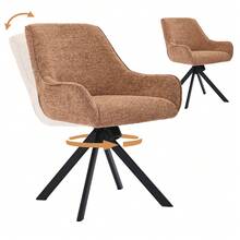 Goeurvant Scandi Swivel Dining Chair With Arms 360° Rotation&Gentle Rocking Function Ergonomic Accent Chair For Living Room&Reading Nook-Set Of 2/4/6-Orange Chenille - Orange Chenille - View 15