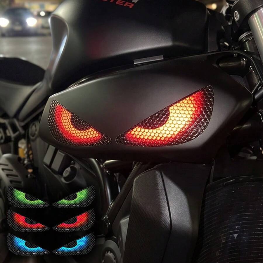 1件裝惡魔之眼摩托車反光貼紙,野獸卡通動物眼睛圖案,自黏式高品質防水,適用於摩托車大燈、油箱、前整流罩、安全帽,多色可選,趣味貼紙禮物,提升車輛外觀 - 惡魔之眼款 - 查看 1