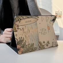 1件復古素描熱帶海灘衝浪板勵志文字平板保護殼，多角度磁吸支架蓋，支援自動休眠/喚醒，相容 iPad、Pad 5/6/7、Pad、MatePad、Pad、Honor Pad、Pad - 彩色 - 查看 5