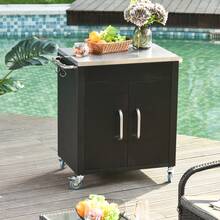 Carrito de Cocina Rodante con Almacenamiento, Gabinete, Estantes Ajustables, para Cocina, Sala de Estar, Comedor, Blanco - Negro + Hierro - Ver 3