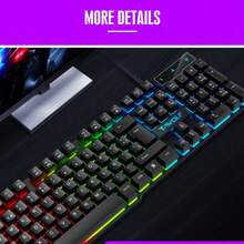 T-WOLF Keyboard Gaming Berkabel USB dengan Lampu Latar dan Tutup Tombol Mengambang, Nuansa Mekanik, Lampu LED, untuk PC - View 5