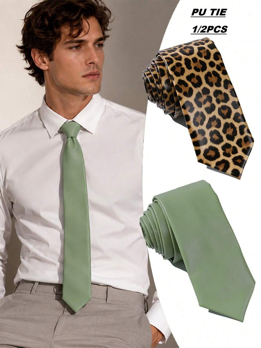 1/2pcs PU Leather Handmade Leopard Print Tie - Multicolor - View 1