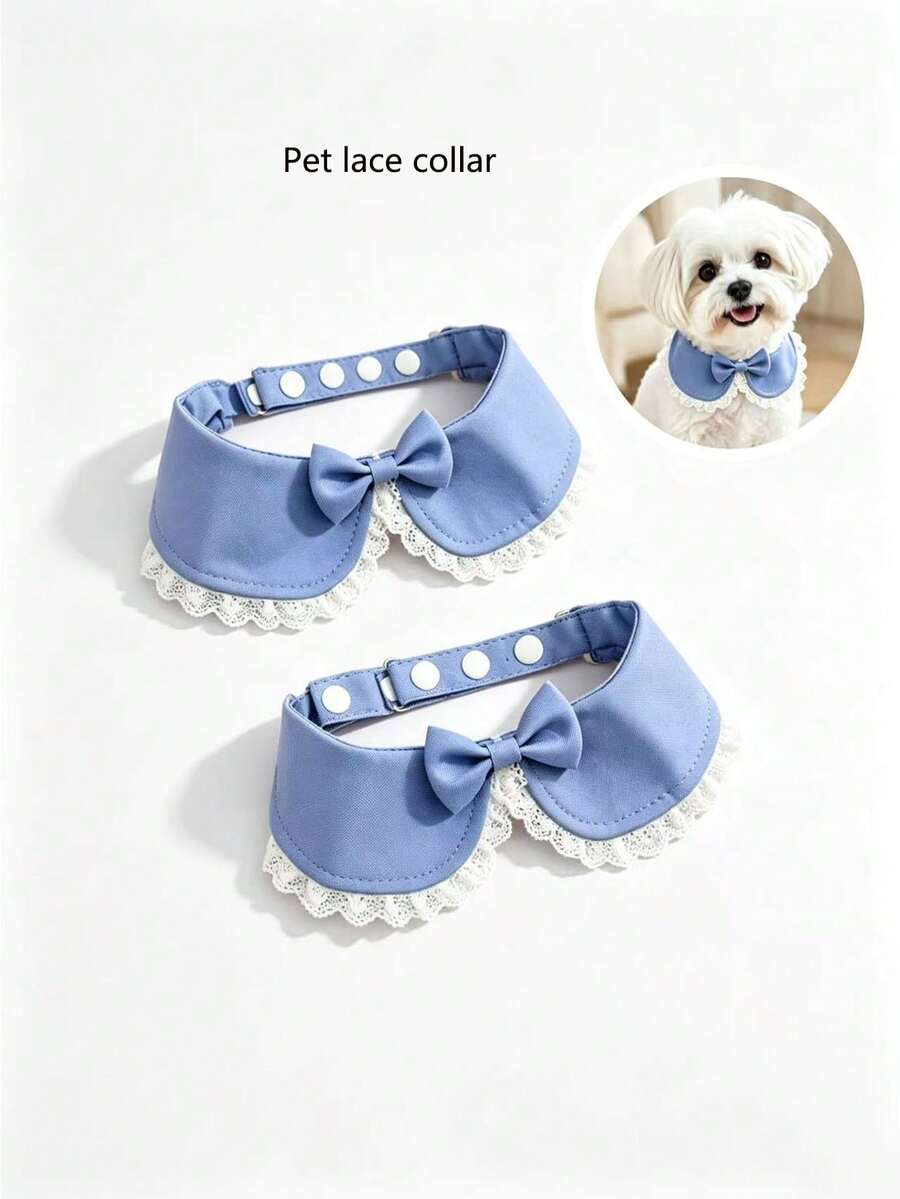 1pc Adjustable Bow Tie Collar For Dogs And Cats, Puppy Bow Tie Collar, Lace Bow Tie, Pet Cat Holiday Wedding Decoration Accessory, Suitable For Small And Medium Dogs - Multicolor - View 1