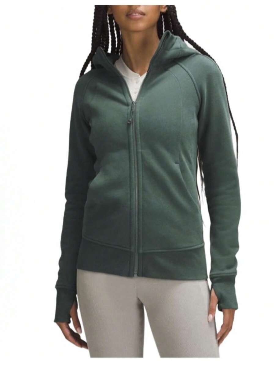Lululemon Women's Scuba Full-Zip Hoodie Classic Hooded Jacket Fit Track Jacket Full Zip Outerwear Breathable Warm Athletic Sweatshirt With Thumbholes - 森林綠 - 查看 1