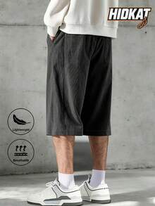 Hidkat Pantalones Capri Deportivos Casuales para Hombre, Pana Ligera, Cintura Elástica con Cordón, Cómodos para el Hogar, Ocio Diario & Uso al Aire Libre - Negro - Ver 3