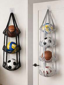 Vertical Mesh Basketball Storage Bag Sports Ball Storage Bag Multi-Layer Hanging Organizer For Basketball Volleyball Helmets Toys And Equipment Organization Space-Saving With Compartments Basketball Essential Accessories - Multicolor - View 9
