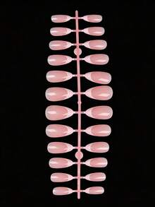 24pcs French White Short Oval Press-On Nails, Minimalist Nude False Nails, Manicure Supplies - Multicolor - View 6