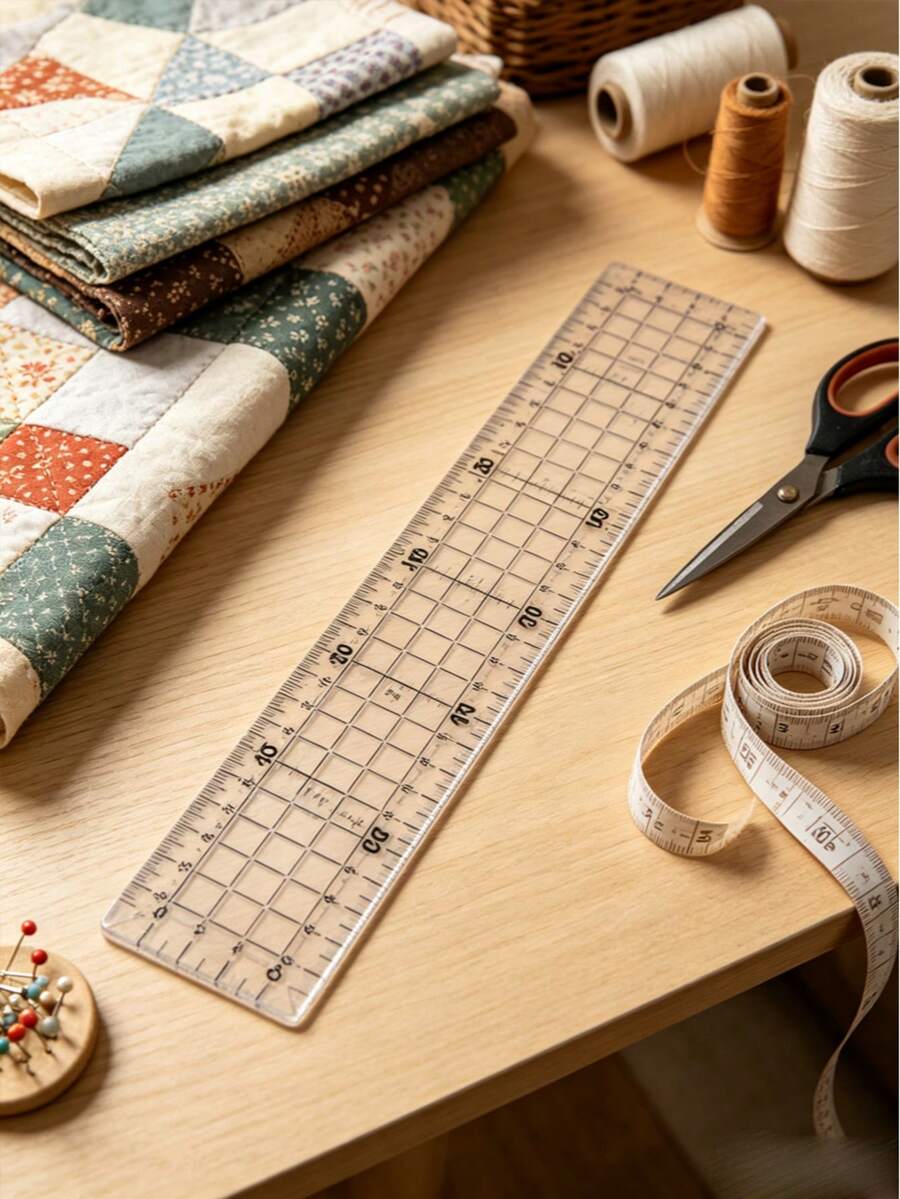 1 pieza Regla de patchwork, Regla de costura, Plantilla cuadrada de patchwork de acrílico, Regla de precisión transparente para empalmar, Conjunto de accesorios de herramientas - Regla larga blanca - Ver 1
