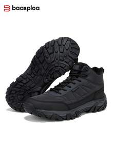 baasploa Men's Grey Non-Slip Warm Fleece Lined Snow Boots Mid-Calf Winter Shoes For Outdoor Hiking - Medium Gray/Black - View 2