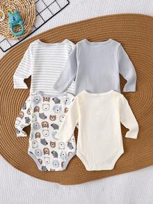 DILAVEL 4‑Piece Baby Boys Long‑Sleeve Romper Set, Soft Skin‑Friendly All‑Season Outdoor Clothes For 0‑12 Months Infants - Multicolor - View 2