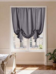 1pc High Blackout Solid Color Curtain With Tie-Up, Privacy Insulation Light Blocking, Adjustable Tie, Rod Pocket Top Design, Suitable For Bedroom, Bathroom, Kitchen, Etc. - Multicolor - View 11