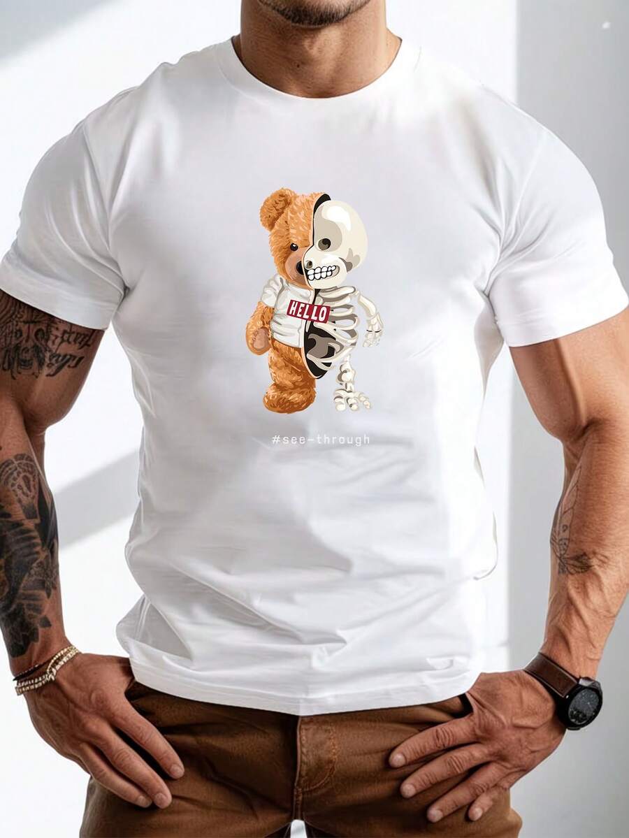 Men's Pure Cotton Short Sleeve T-Shirt Casual Crew Neck Breathable Soft Summer Everyday Wear Basic Top - 白色 - 查看 1