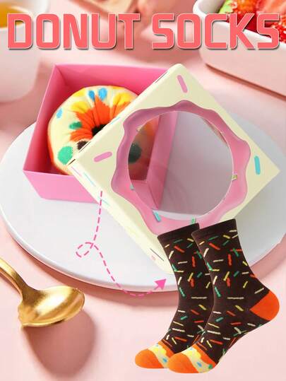 1 Pair Novelty Black Donut Mid-Calf Socks, Gift For Men/Women, Fun Creative Design, Suitable For Daily Outfits, Halloween/Thanksgiving/Day Of The Dead/Christmas/Back To School/Oktoberfest/Chuseok/Birthday Gifts And Other Gift Needs, Applicable For Friends Gathering / Short Trip / Home Relaxation / Store Visit / Holiday Party / Surprise Gift / Anniversary / Casual Shopping / Family Gathering