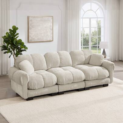 soffa khaki 3 seat 260 x 86 x 90 cm i chenille for vardagsrum