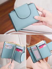 MIYIN Women's Fashion Button Design Small Wallet, Multi-Function Multi-Slot Tri-Fold Card Holder, Simple Cute Women's Coin Purse, Compact Portable Mini Wallet, Student Card Holder, Short Wallet, Cute Wallet Suitable For Women, Girls, Students - Multicolor - View 8