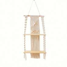 1pc Bohemian Style Handmade Woven Wall Hanging Shelf, Suitable For Books, Flower Pots, Living Room, Bedroom Or Dorm Decor, Tapestry, Room Flag, Room Decoration, Wall Decor, Wall Art, Home Decor, Room Supplies - Beige - View 9