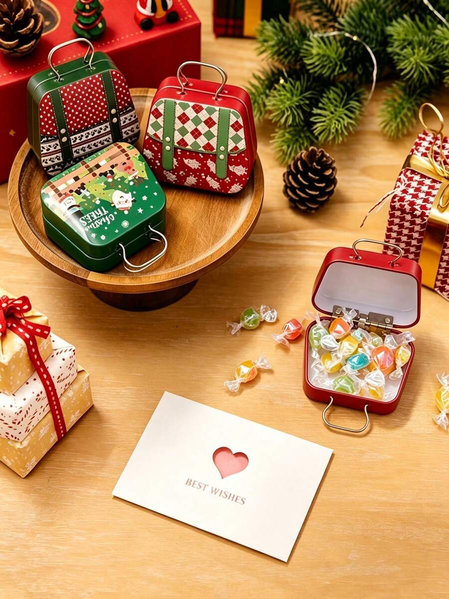 1/2pcs Christmas Tin Candy Boxes, Suitable For Holiday Gifts And Party Favors, Gift Bags, Christmas Decoration - Multiple Styles - View 1