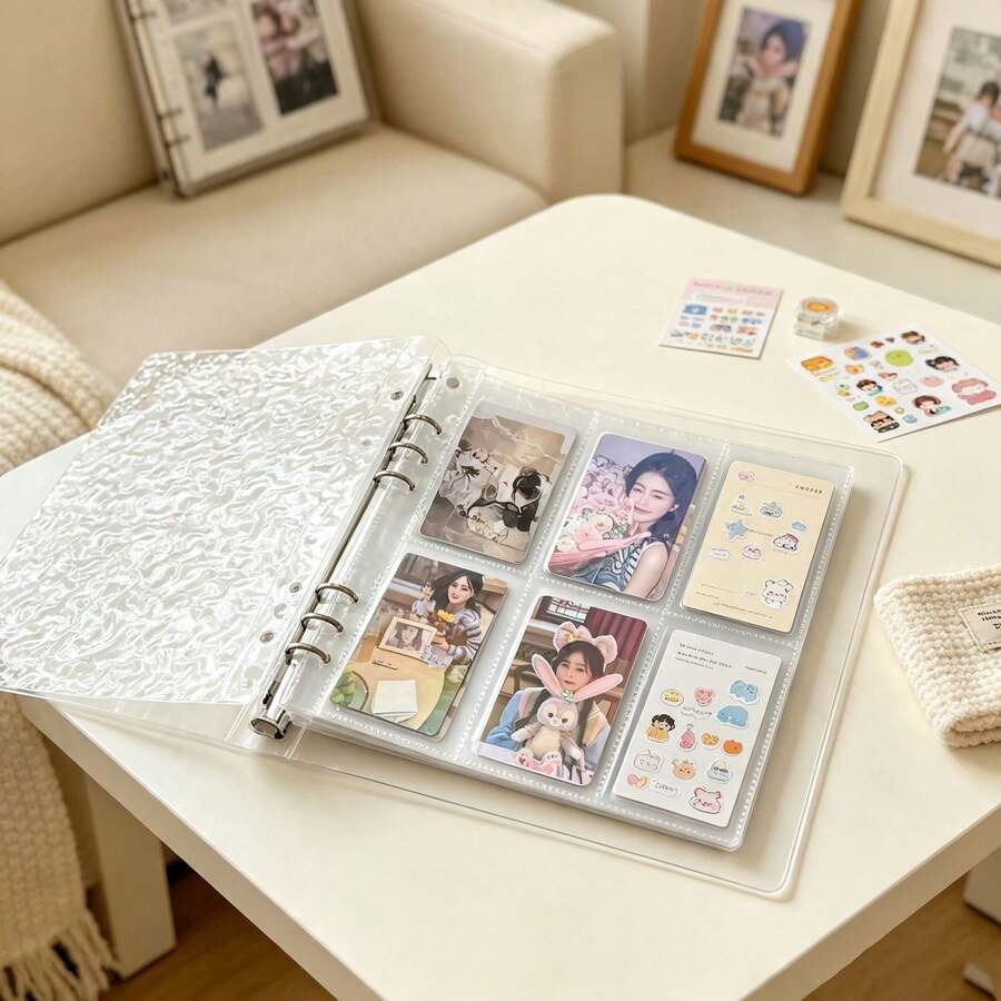 1pc Transparent Water Ripple Acrylic Photo Album, Card Collection Book, High Visibility Storage Book, With 4 Square Slots, Suitable For 3-Inch Cards, Colorful Minimalist Photo Album, Suitable For Bedroom, Living Room And Study Room Display - Multicolor - View 1