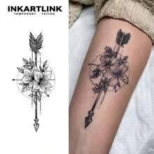 INKARTLINK 1PC Feather Arrow Leaf Tattoo Sticker, Temporary Waterproof Body Art Tattoo Sticker, Lasts 2-5 Days, Water Transfer Color Tattoo Sticker, Suitable For Men And Women, Essential For Fashion People, Party Decoration, Festival Celebration Body Decoration - Black - View 1