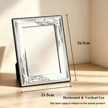 4*6" & 5*7" Silver Metal Photo Frame With 3D Vintage Floral‑Vine Embossed Carvings, Tabletop Display, Dual‑Use For Horizontal & Vertical Placement - 1PC - View 9