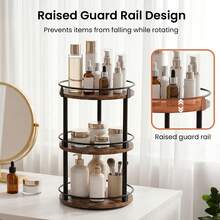 Senmeo 3‑Tier Wood & Iron Rotating Spice Rack, 360° Lazy Susan Turntable, Space Saving Storage Organizer, For Kitchen/Countertop/Cabinet - Black Frame Walnut Color - View 4