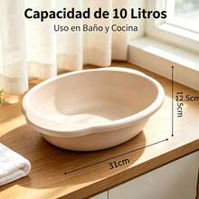 Lavabo de Plástico 10L con Asas Laterales, Tina Redonda Resistente, 2 Unidades, 4 Colores Disponibles, para Baño, Lavado Facial y Limpieza del Hogar - Albaricoque - Ver 2