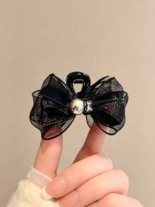 MH 2pcs Bowknot Exquisite Small Hair Claw Clips, Suitable For Bangs And Half-Up Hairstyles, Perfect For Daily Use - Black - View 2