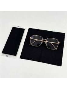 1pc Full Metal Frame Rhinestone Decor Transparent Lens Glasses, Women's Fashion Decorative Glasses, Daily Wear (Without Glasses Case) - Multicolor - View 16