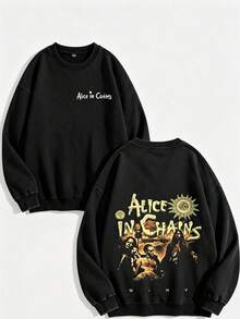 Unisex Y2K "Alice In Chains - Misfit Rock Band" Graphic Cotton Hoodie, Retro Casual Fashionable Daily Soft Warm Hoodies For Streetwear - 黑色2 - 查看 1