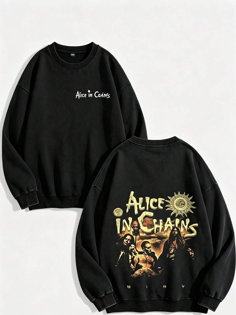 Unisex Y2K "Alice In Chains - Misfit Rock Band" Graphic Cotton Hoodie, Retro Casual Fashionable Daily Soft Warm Hoodies For Streetwear - 黑色2 - 查看 1
