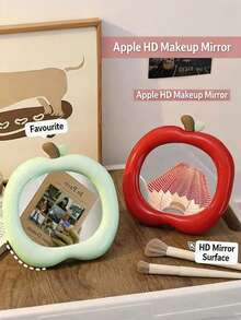 1pc Apple Shaped Makeup Mirror, Cute Portable Small Mirror For Student Dorm, Office Desk, Home Vanity, Campus Touch-Up Mirror - Multicolor - View 1