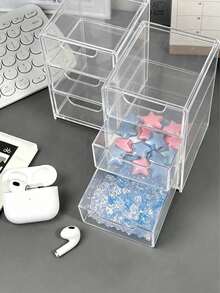 3-Layer Drawer Storage Box, Suitable For Storing Jewelry, Hair Accessories, Earrings And Small Items, Can Be Used As Furniture Office Desk Storage Box, Jewelry Storage Box, Drawer-Style Cosmetic Storage Box, Bedroom Decor Desk Storage Box, Home Desktop Drawer Storage Box - Clear - View 2