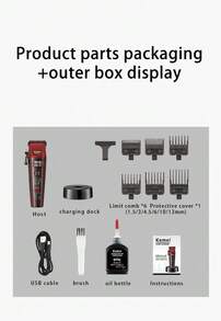 Kemei PROKM-1382 Upgraded Men's Hair Clipper USB Rechargeable Long Battery Life Electric Hair Trimmer With Charging Base 21-Speed Adjustable Power Hair/Beard Trimmer With Digital Display Wireless Electric Scissors Gift For Men - Multicolor - View 13