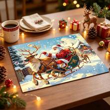 1pc Dish Drying Mat, Coffee Machine Mat, Christmas Reindeer Sleigh Pattern Dish Drying Mat, Absorbent Quick-Drying No Water Stains, Non-Slip Table Protection, Suitable For Christmas Holiday Tabletop, Suitable For Kitchen Countertop Use, Home Gift, Tabletop Decoration - XYLSD-916 - View 4