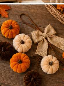 1pc Artificial Velvet Foam Pumpkin Wall Hanging, Autumn Home Decor, Farmhouse Harvest Style, Thanksgiving Window And Door Decoration, Suitable For Autumn, Holiday And Party Decor, Halloween Decoration - Multicolor - View 5