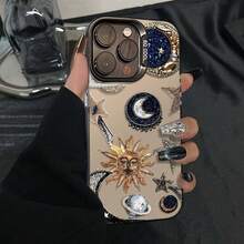 Phone Case: Diamond Sun Moon Universe: Laser Vitality Case With Half-Cover Lens, Suitable For Samsung Series, Apple Series,  14 Pro Phone Case, Apple 13 Protective Cover, 11/12, Suitable For  15 Plus Phone Case, 14 Pro Max, Apple 13 - Translucent Black - View 1