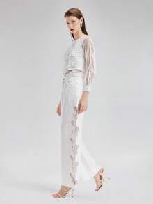Rich Radi Q's Solid Color Woven Fabric Pearl Embroidered Top For Daily Wear, Dating, Vacation, All Seasons - White - View 4