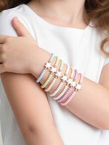 7pcs/Set Girls Colorful Seed Bead Butterfly Heart Bracelet, Gentle Style Student Versatile Hand String - Multicolor - View 2