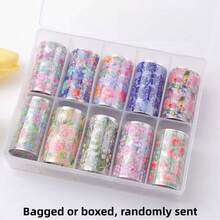 10pcs Nail Art Stickers, Holiday Pattern Foil Transfer Sticker Set, Laser Country Rose Pattern Nail Foil Stickers, Suitable For Women DIY Nail Decoration - Multicolor - View 11