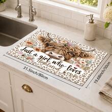 1pc Highland Cow Floral Leopard Print Table Mat, Rustic Country Style Rectangular Kitchen Countertop Protector, Brown Cow Head & Text Print Design, Easy To Clean Decorative Mat, Suitable For Kitchen, Dining Table, Coffee Station And Daily Home Decor - Multicolor - View 8