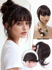 Braided Headband With Bangs, Synthetic Fiber Invisible Bangs Hair Extensions, 3-Strand Braided Headband Wig, Covers Large Forehead, Heat-Resistant Women's Hair Accessory - Multicolor - View 15